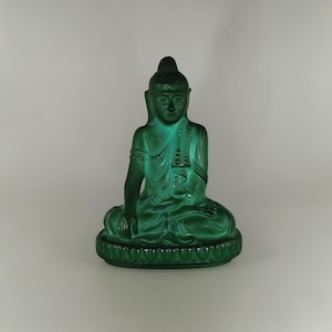 Bohemian Czech C. Schlevogt Art Deco Malachite Jade Glass Statue Buddha Ingrid Collection