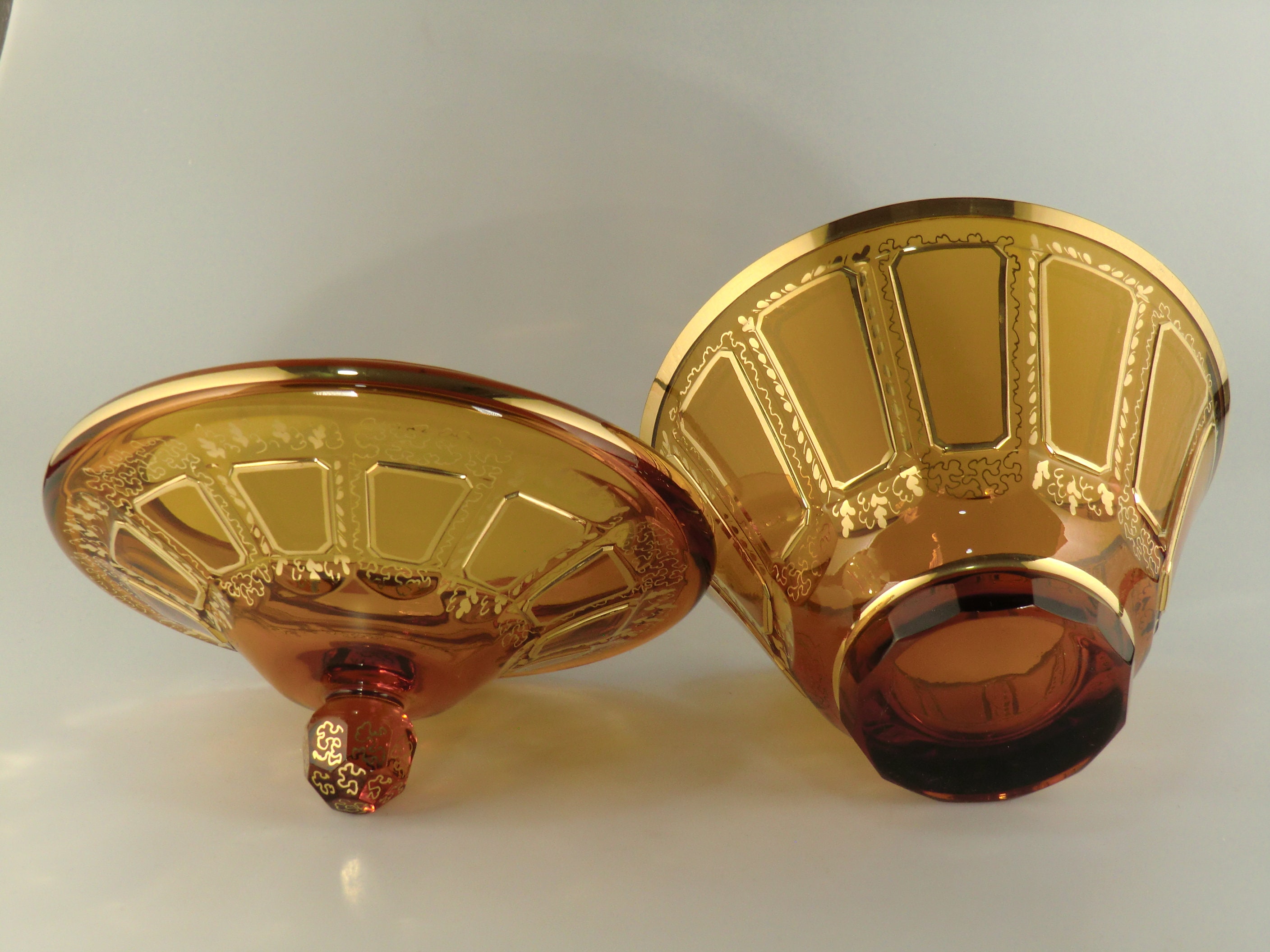 ボヘミアン チェコ カボション パネル 金箔カット アンバー ガラス