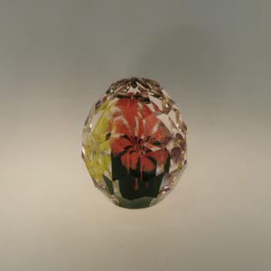 Bohemian Czech Cut to Facet Art Glass Object Paperweight with Flowers