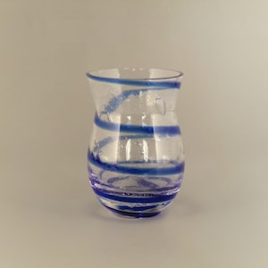 Bohemian Czech Borocrystal Art Glass Vase with Bubbles and Blue Spiral