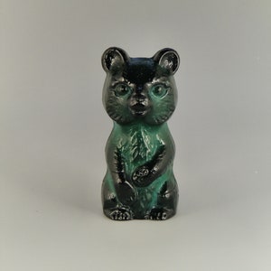 Bohemian Czech Art Deco Malachite Jade Opaque Green Glass Bear Teddy Bear