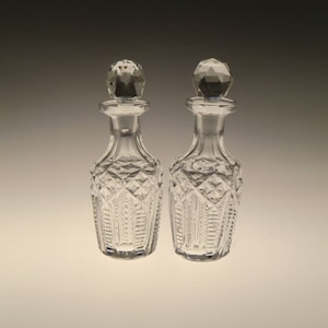 Bohemian Czech Art Deco Pair of Crystal Clear Cut Glass Perfume Bottles