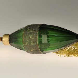 Bohemian Czech Moser Art Nouveau Green Cut Glass Fipop Oroplastic Perfume Bottle TOP RARE