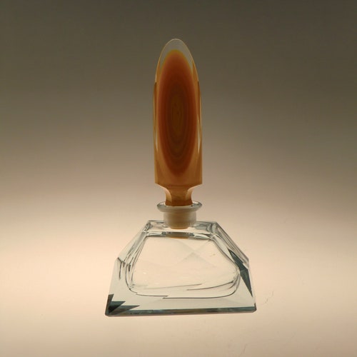 Bohemian Czech Art Deco Cut Glass Perfume Bottle Flacon with shops Stopper
