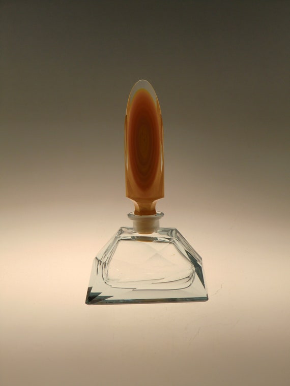 Bohemian Czech Art Deco Cut Glass Perfume Bottle … - image 1