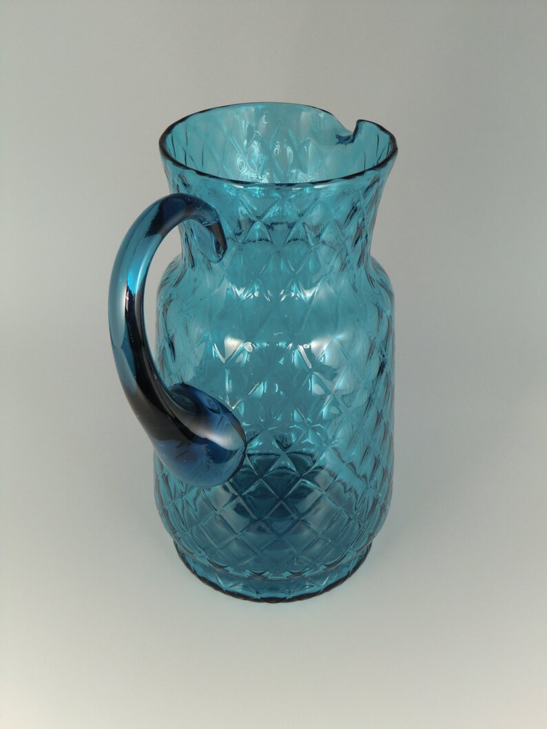 Bohemian Czech Art Glass Blue Pitcher Jug image 3