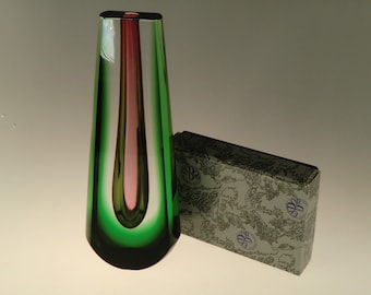 Great Bohemian Czech Exbor Sommerso Art Glass Vase by Pavel Hlava + Free Gift Exbor Advertising Glass Lens