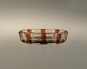 Bohemian Czech Art Deco Amber Clear Cut Glass Bowl Tray