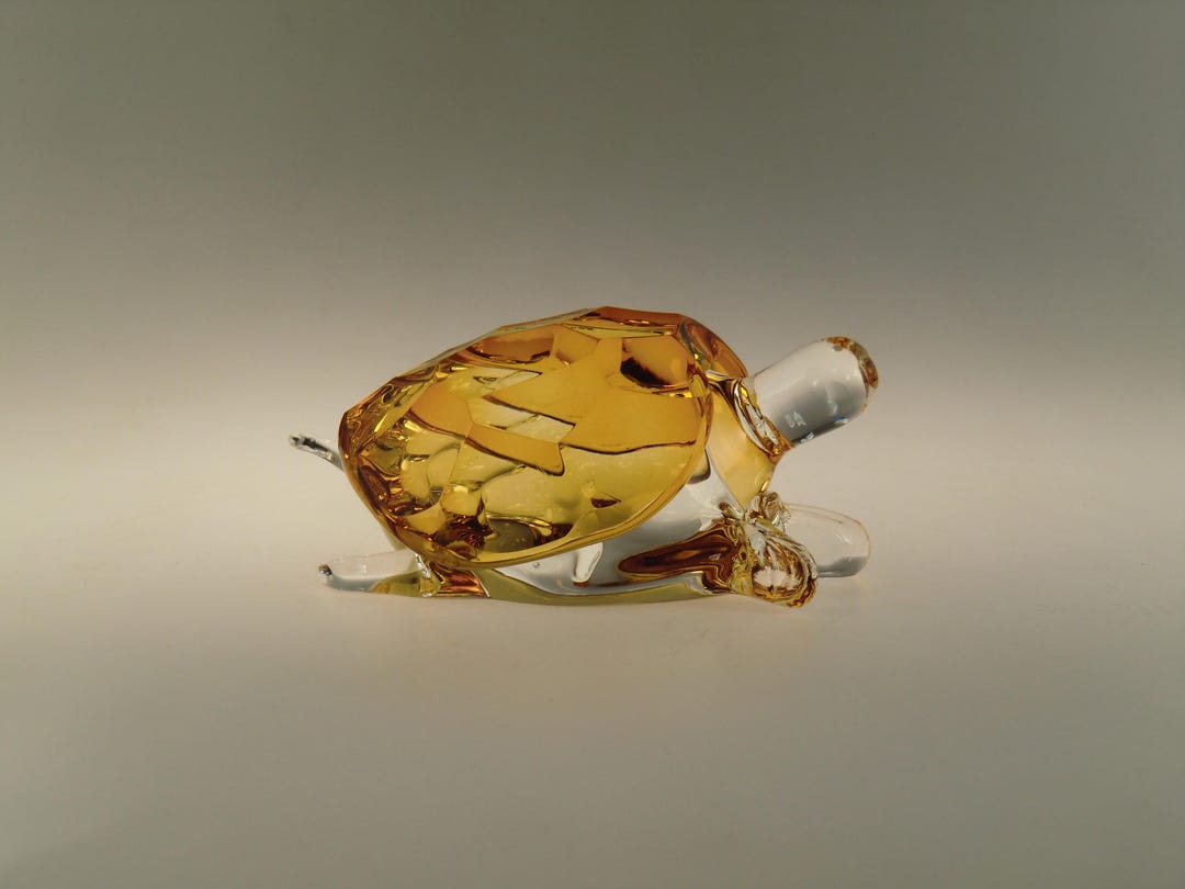 Bohemian Czech Exbor Art Cut Glass Sculpture Paperweight Turtle by