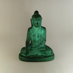 Bohemian Czech C. Schlevogt Art Deco Malachite Jade Glass Statue Buddha Ingrid Collection