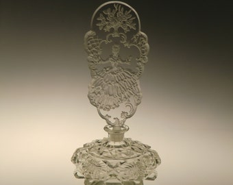Bohemian Czech Art Deco Cut Glass Perfume Bottle by Schlevogt Rococo Lady Stopper