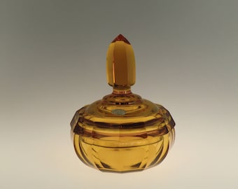 Bohemian Czech Art Deco Amber Cut Glass Dose Powder Box