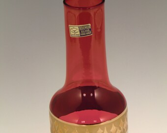 Czech Bohemian Chlum U Trebone Art Glass Ruby Gold Hand Made Vase