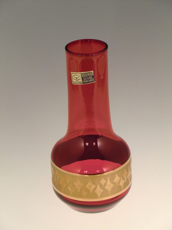 ヴィンテージ　チェコ　“CHLUM U TREBONE” Jan Gabrhel Czech Bohemian Chlum U Trebone Art Glass Ruby Gold Hand Made Vase