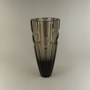 Bohemian Czech Smoke Hand Cut Glass Vase