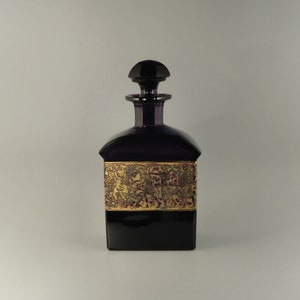 Bohemian Czech Art Nouveau Hand Cut Amethyst Glass Perfume Bottle by Moser with Oroplastic Frieze