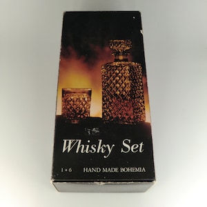 Vintage Böhmischen Boho Rudolfova Hütte Klare Kristall Glas Whisky Whisky Set mit der original Box