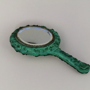 Bohemian Czech Art Deco Malachite Jade Glass Mirror by Schlevogt  - Ingrid collection