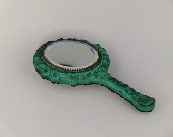 Bohemian Czech Art Deco Malachite Jade Glass Mirror by Schlevogt  - Ingrid collection