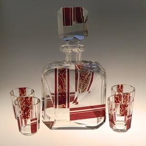Czech Bohemian Art Deco Glass Liqueur Set by Karel Palda - Haida - FREE GIFT Revolving Tray