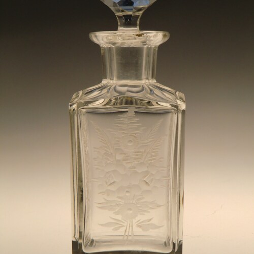 Bohemian Czech Art Deco Engraved Crystal shops Clear Cut Glass Perfume Bottle