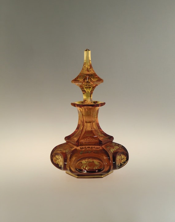 Bohemian Czech Biedermeier Victorian Amber Cut Gl… - image 1