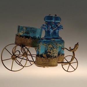 Bohemian Czech Victorian Biedermeier era Vanity Set - Perfume Bottle Flacon - Bowl
