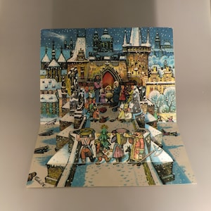 Amazing Boho Czech Vojtech Kubasta Buon Natale-Felice Anno Nuovo Carta Decorazione Pop-Up View Leporello - Ponte Carlo Praga