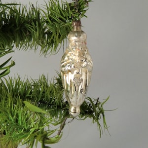Antique Bohemian Czech Art Nouveau Deco Christmas Glass Silver Santa Claus Ornament
