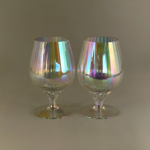 Bohemian Czech Iris Iridescent  Two Cognac Brandy Glasses Friendly Set