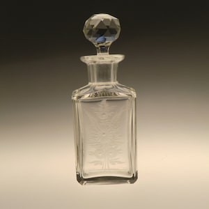 Bohemian Czech Art Deco  Engraved Crystal Clear Cut Glass Perfume Bottle