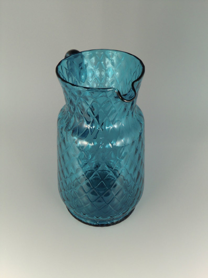 Bohemian Czech Art Glass Blue Pitcher Jug image 4