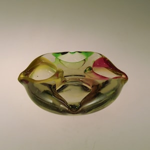 Bohemian Czech Borocrystal Art Glass Multicolors Ashtray w Four Holes by Josef Rozinek