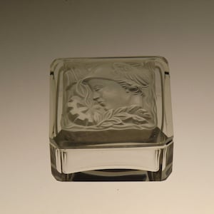 Bohemian Czech Curt Schlevogt Art Deco Cut Glass Dose with Hermes relief