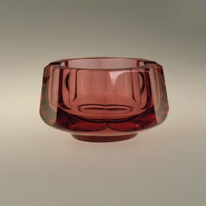 Bohemian Czech Art Deco Cut Glass Cranberry Ashtray