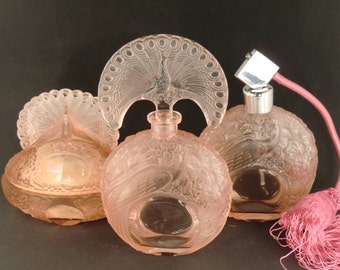 Bohemian Czech Rosaline Glass Art Deco Vanity Set by Heinrich Hoffmann