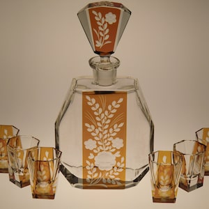 Czech Bohemian Art Deco Glass Liqueur Set by Karl Palda