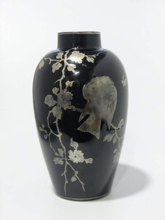Vase Krautheim Selb Bavaria céramique noire décor chinois Allemand 1960 Vintage For Sale at