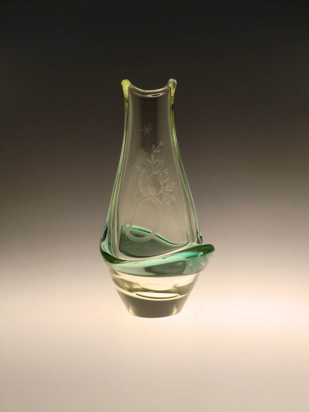 Czech Bohemian Zelezny Brod ZBS Engraved Art Glass Vase by Etsy