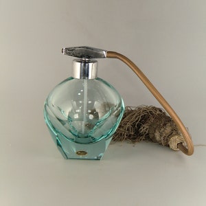 Amazing Bohemian Czech Moser Art Deco Cut Turquoise Glass Perfume Bottle Flacon