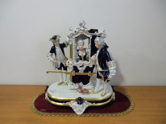 Czechoslovakia Royal Dux Pottery Statue - Rococo Sedan Chair