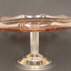 Bohemian Czech Significant Art Deco Rosaline Glass Footed Pedestal Centerpiece Bowl Tray