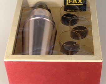 Bohemian Czech Czechoslovakian FAX Company Retro Shaker set with glasses in original retail box