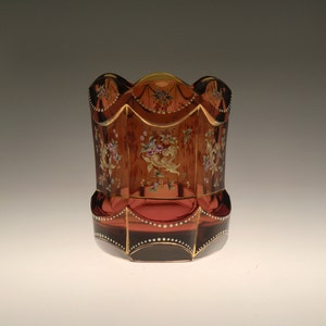 Boho Tsjechische Biedermeier Amber Glazen Vaas / Bokiel