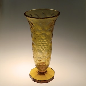 Bohemian Czech Art Deco Cut Engraved Amber Glass Vase by Josef Riedel