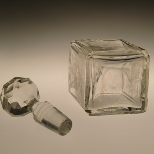 Bohemian Czech Art Deco Engraved Crystal shops Clear Cut Glass Perfume Bottle