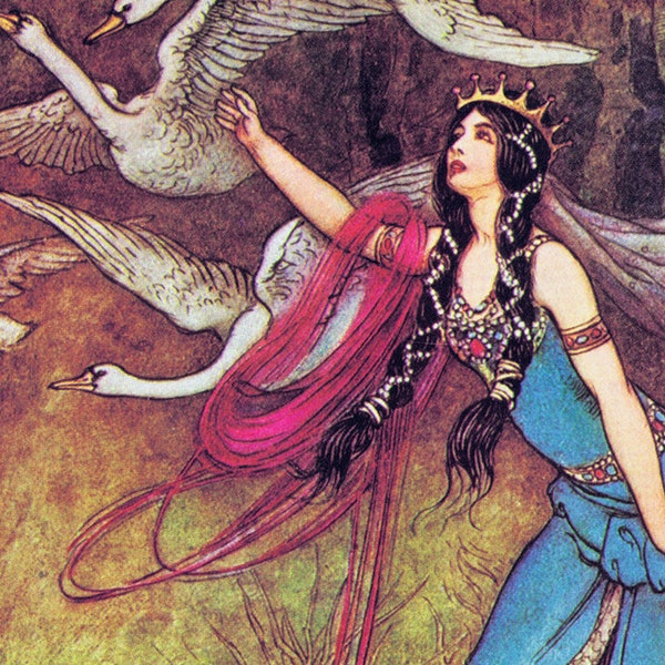 Instant Download "The Six Swans" Fairy Tale Witch Queen - Warwick Goble Illustration from The Fairy Book Vintage Art - Ready to Print