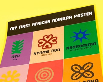 Mein erstes afrikanisches Adinkra Poster / Kinderposter / Kwanzaa / Afrikanisches Dekor / Buntes Poster / Afrikanisches Poster / Afrikanische Symbole / Aya