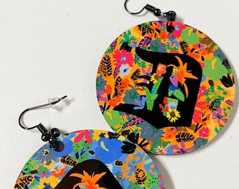 Detroit Earrings  (Detroit flower art, made in Detroit, handmade Detroit, modern floral, black and white Detroit, motorcity, Michigan made.