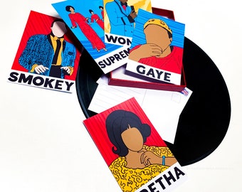 Music Artist Postcard Set  / Aretha / Stevie / Michael / Diana / Detroit Print / Black Soul Artist